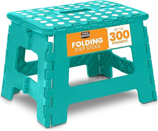 Utopia Home Folding Step Stool with Handle – 9 Inch Anti Slip Collapsible Stool – Holds Up to 300 lbs – Sturdy Plastic Step Stool Foldable for Kitchen, Bathroom and Home Use (1-Pack, Teal) | Foldable step stool with anti-slip surface, built-in handle, ...