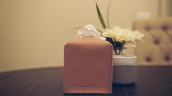 Premium PU Leather Tissue Box Holder - Elegant Hotel-Style Tissue Box Cover for Home, Office & Car Décor, Tissues Cube Organizer for a Natural & Classic Look(Pink)