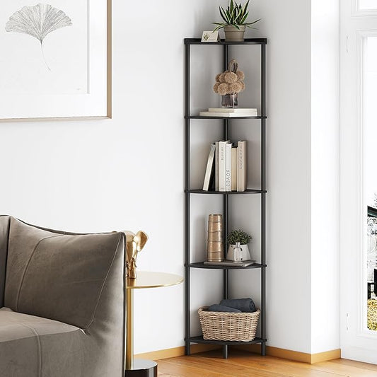 SUNMORY 5 Tier Corner Shelf, 65" Tall Corner Shelves for Living Room Decor | Wall Corner Bookshelf, Industrial Display Shelf, Multi Unit Organizer, Narrow Plant Stand for Bedroom Bathroom Small Space