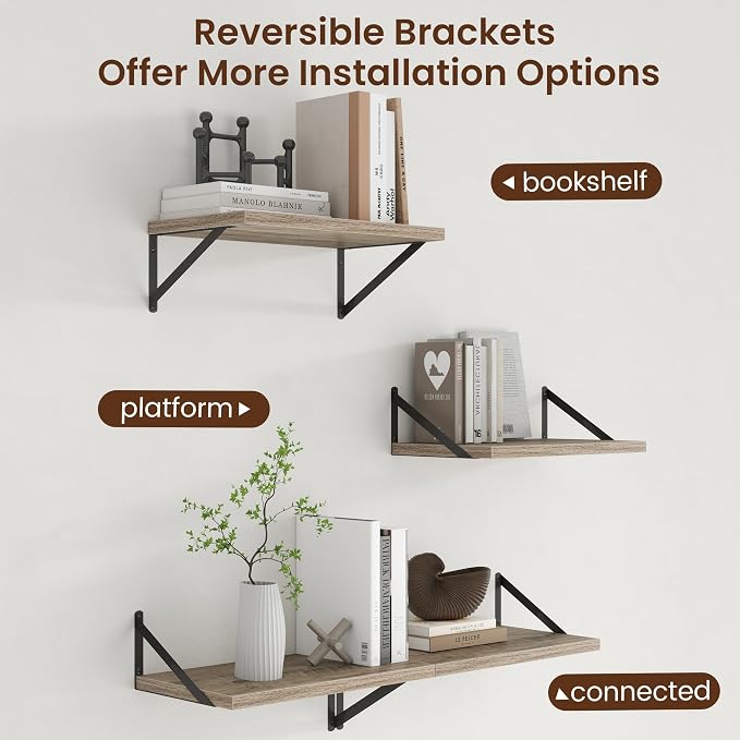 Deep Floating Shelves - 20 Inch Floating Shelves Set of 2-12 Inch Deep Grey Wall Shelves for Living Room Bathroom Kitchen