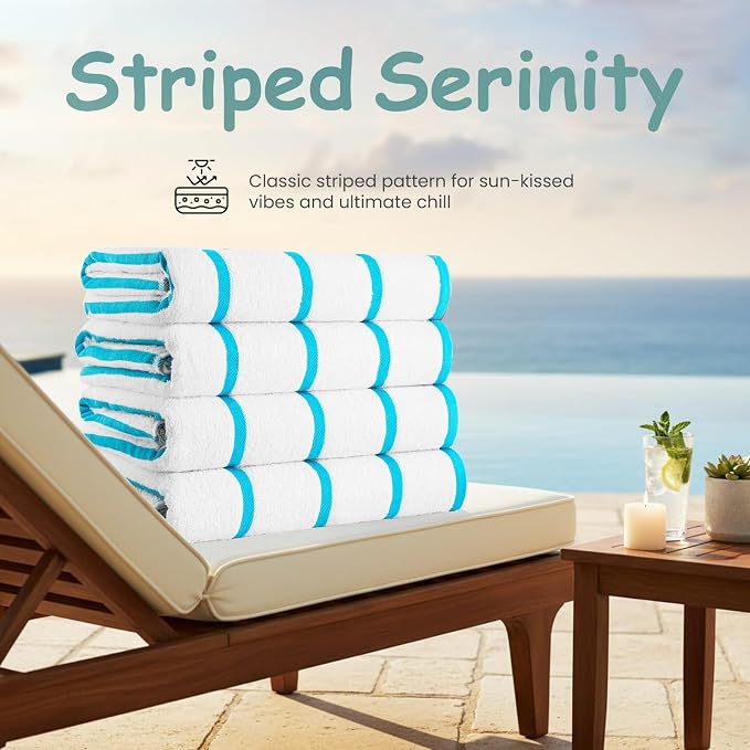 CASA COPENHAGEN Cabana Pool 2Pcs 100% Egyptian Cotton XL Designer Bathsheet Beach Towels Gift Set- White Turquoise, 500GSM, 35"x70" Bath Sheet Beach Towels (Box Pack, Set for Women & Men)