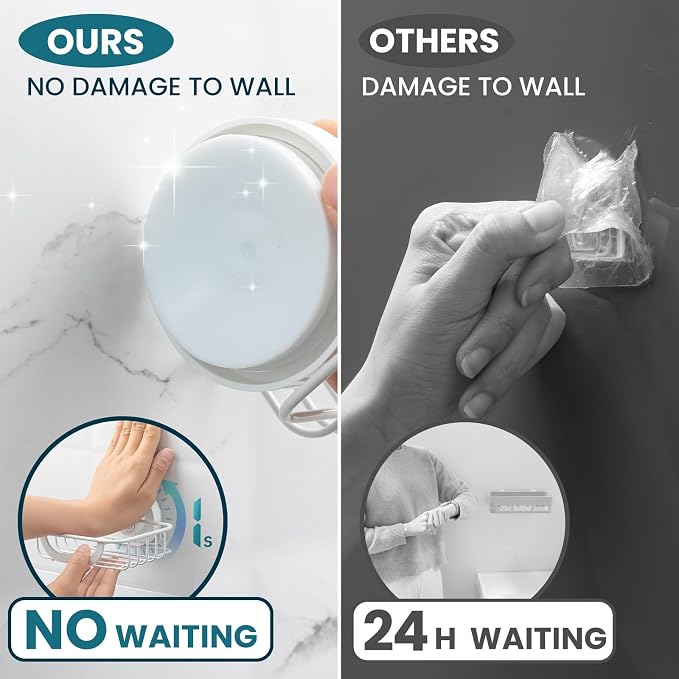 TAILI Soap Holder, Soap Dish Suction Cup with Hooks, Stainless Steel, White | Soap Dish for Shower, Bathroom Bar soap holder Shower Wall, Stainless Steel Sponge Holder for Tub Kitchen
