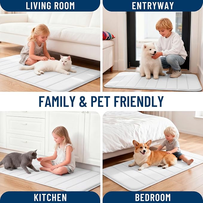 OLANLY Memory Foam Long Bathroom Rugs Runner 59x20, Super Soft Absorbent | White, Quick Dry Bath Mat, Machine Washable Shower Floor Rugs, Bathmat Carpet for Bathroom Floor, Tub and Shower