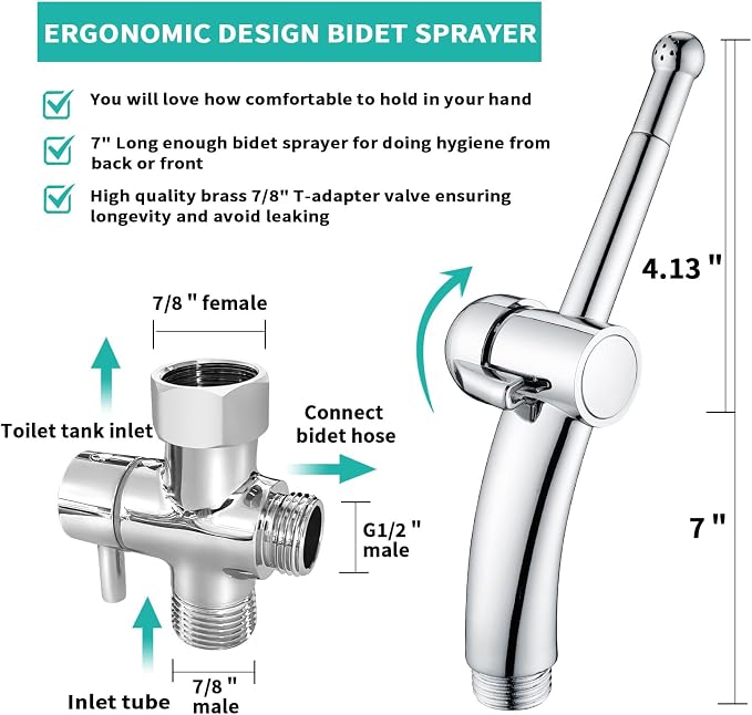 BARROCK Bidet Sprayer for Existing Toilet, Advanced Handheld Ergonomic Jet Spray Set with Precision Water Pressure Control for Muslim Shower/Feminine Hygiene/Pet Cleaning, Chrome
