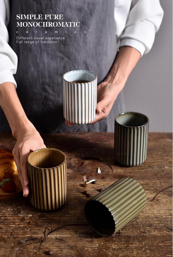 Stoneware Toothbrush Holder for Bathroom Tooth Brush Holder for Bathroom Toothbrush Cup Toothbrush Holders Cute Fluted Vertical Ribbed Stripe (Navy Blue)