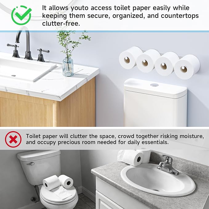 Toilet Paper Holder Wall Mount, Extra Toilet Paper Storage Metal, Modern Toilet Paper Organizer for 10 Rolls, Adhesive Toilet Paper Stand for Bathroom Kitchen Washroom (Sliver)