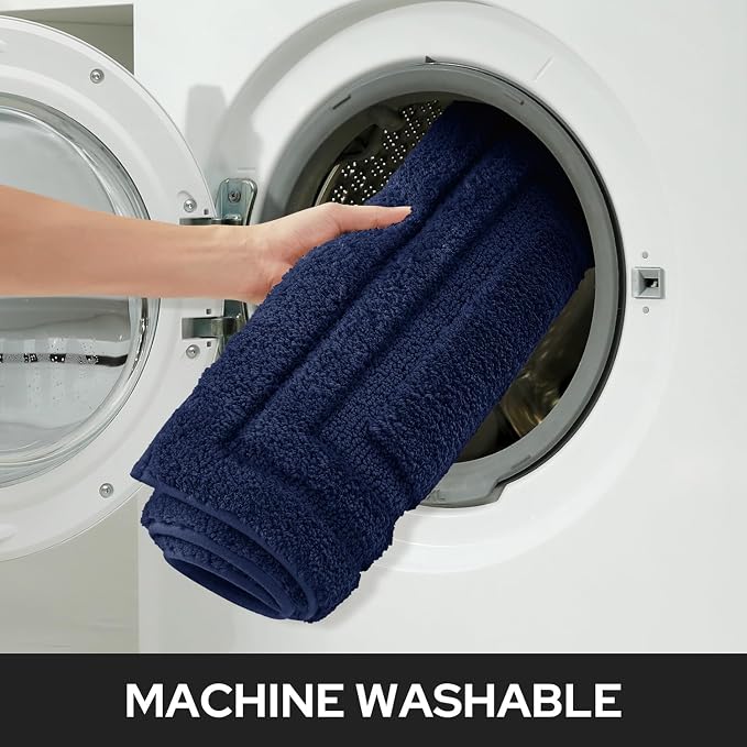 HOMEIDEAS Bathroom Rugs Sets 2 Piece, Super Soft and Absorbent Non Slip Microfiber Machine Washable Bath Mat Set (20" x 32" + 16" x 24", Navy Blue)