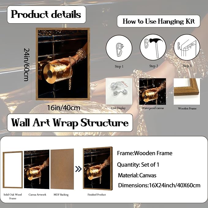 Black Woman Bathroom Wall Art Trendy Black Girl Gold Toilet Paper Wall Decor Picture Vintage Black and Gold Bathroom Poster Canvas Painting Prints 24x16 inch Wood Framed