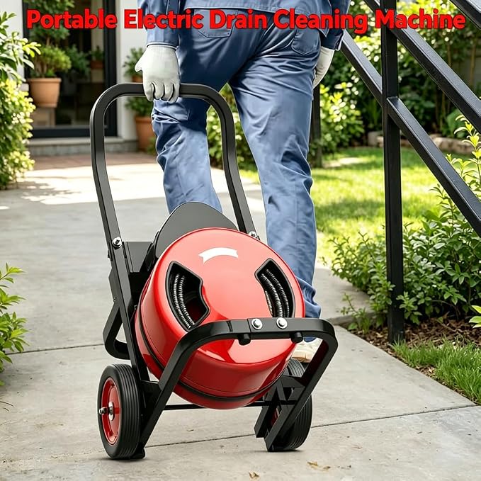 100Ft 3/4 Inch Drain Cleaning Machine. Sewer Snake 750w Auto Feed | Portable Drain Cleaning Machine with 6 Cutter Electric Drain Auger Sewer Auger Air-Activated Foot Switch for 4" to 8" Pipes
