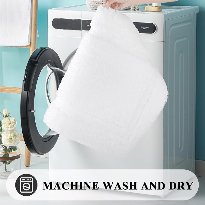 SHACOS Soft Microfiber White Bathroom Rugs Sets 2 Pieces 32x20 inch | Absorbent Plush Bath Rugs, Non Slip Washable Shaggy Bath Mats, Fluffy Bathroom Runner Floor Mats Shower Rug