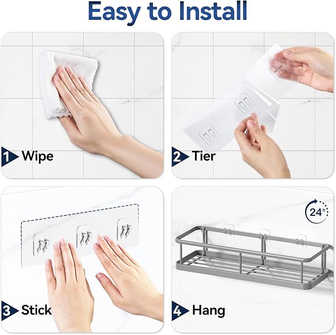 Shower Caddy Adhesive, Rustproof Shower Organizer, Large Capacity Shower Shelves for Inside Shower, No Drilling Bathroom Organizers and Storage for Home Decor （2 Pack Grey）