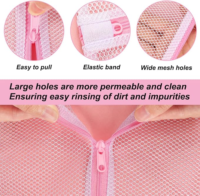 Vivifying Mesh Laundry Bags, 4pcs Durable Coarse Mesh Wash Bags with Zipper for Washing Machine, Delicates, Lingerie, Socks, Shoes and Stuffed Animals