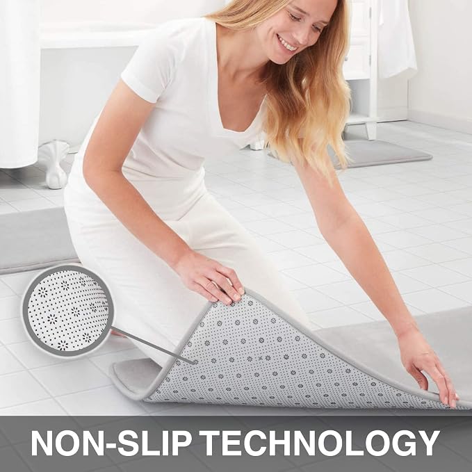 Memory Foam Bath Mat Non Slip Absorbent Super Cozy Velvet Bathroom Rug Carpet (24 inches X 48 inches, Silver)