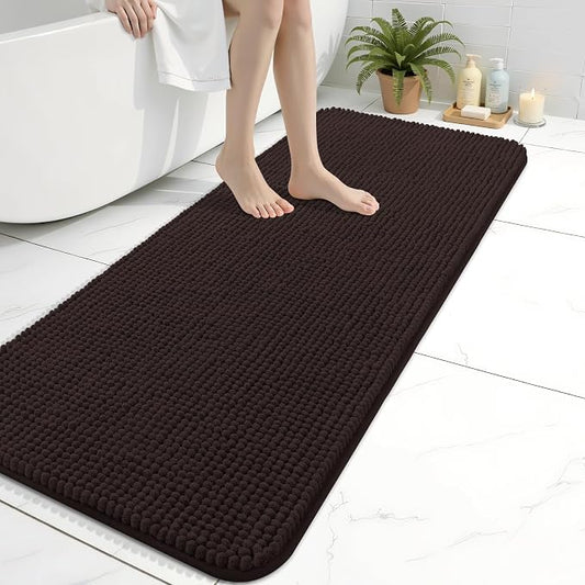 Arotive Chenille Bathroom Rugs 47x17, Soft Absorbent Bath Mat, Brown | Rubber Backing, Machine Washable Dry Bath Mats for Bathroom Floor, Tub and Shower, Home Decor Accessories