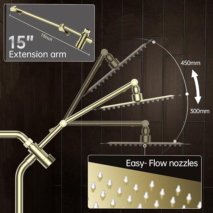 Veken All Metal 10" Luxurious Brushed Gold Rain Shower Head with Handheld | Dual High Pressure Shower Heads,Double Detachable Showerhead, Square Adjustable Rainfall,Bathroom Upgrade,Best Showerheads