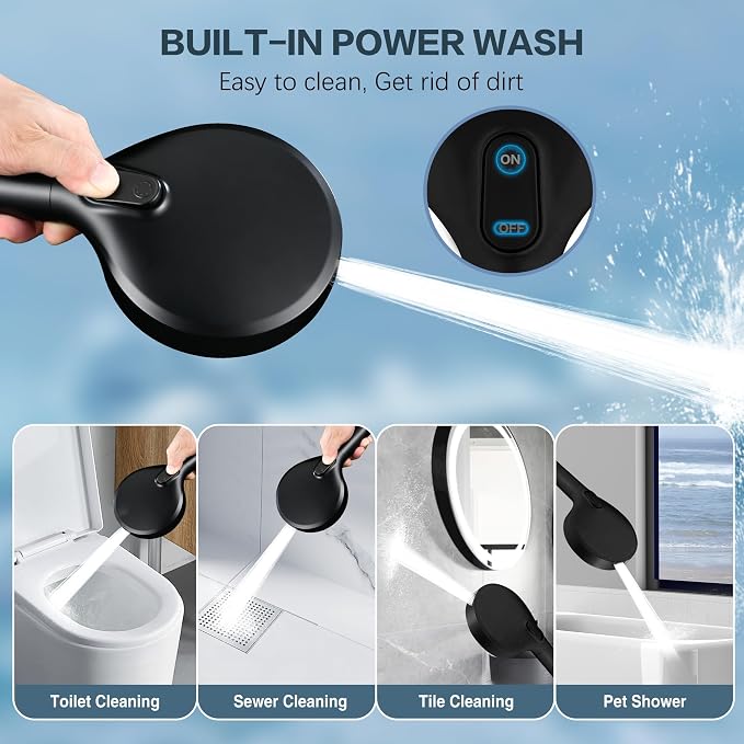 BRIGHT SHOWERS Filtered Shower Head with Handheld, High Pressure 9 Spray Mode Showerhead with Long Hose and Bracket, Water Softener Filters Beads for Hard Water - Removes Chlorine, Matte Black