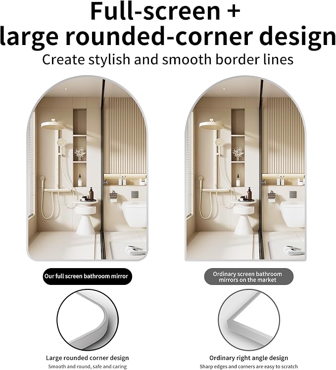Arched Bathroom Mirror 20"x28", Silver, Tempered Glass | arch bathroom mirror silver wall mounted vanity tempered glass metal frame bedroom entryway living room