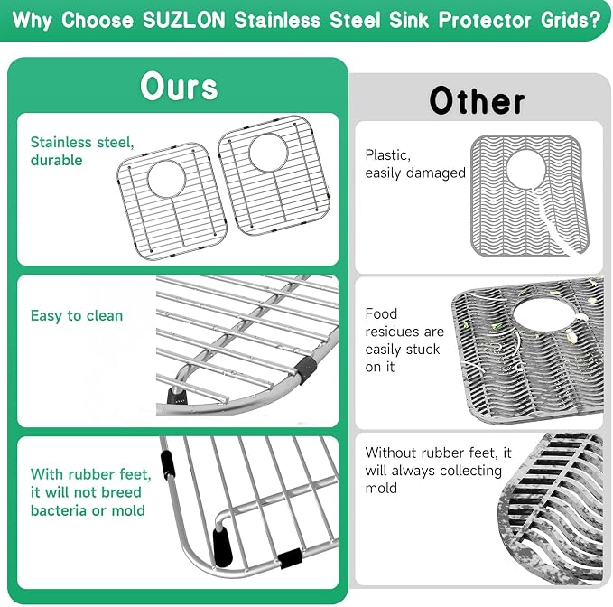 2Pack Stainless Steel Kitchen Sink Grid,13.2" x 11.6" x 1.2" Sink Protectors With Rear Drain Hole,Sink Rack for Bottom of Sink, Anti-rust Metal Sink Bottom Grid With 2Pack Sink Strainers