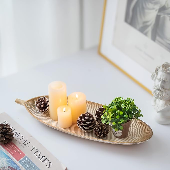 Hanobe Leaf Wooden Decorative Tray, Wood Key Bowl for Entryway Table Decor | 16" Leaf Shaped Wooden Bowl Boho Decor for Living Room Console Table