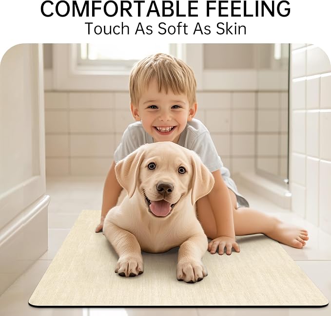 Mecko Bath Mat Ultra Thin Beige, 24"x36" | -Non-Slip,Quick Dry,Absorbent Bathroom Rug Suit For Tile floors,Easy Care Shower Rug in Front of Bathtub,Sink,Shower