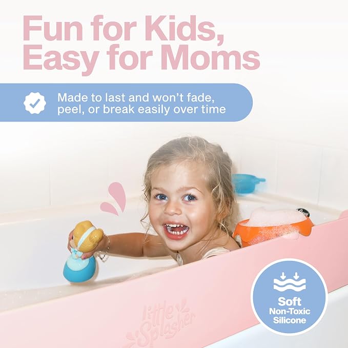 Original PlayPad, Bathtub Splash Guard Play Shelf - Toy Tray Caddy Holder Storage - Suction Cups Attach to Bath Tub - No Mess Water Spill in Bathroom for Toddlers Kids Baby (Pink)