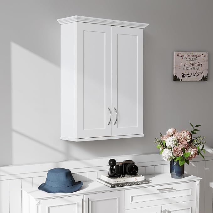 VANIRROR Bathroom Cabinet Wall Mount with DIY Lighting Dual-Tone Design | Wooden Medicine Cabinet Unique Top Over the Toilet Saver Storage Cabinets for Laundry Kitchen Entryway