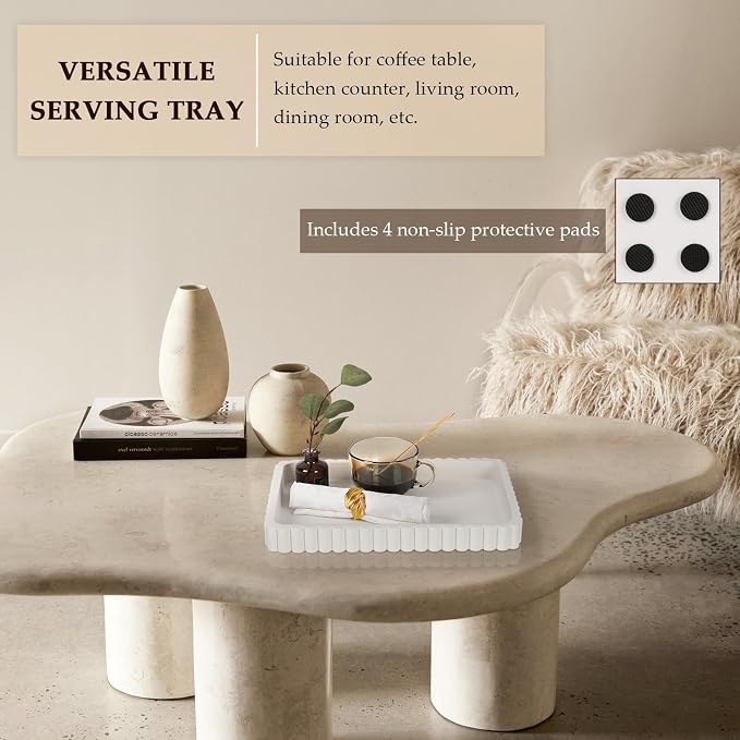 Rectangular Tray for Coffee Table Decor, 14" Coffee Table Tray, White | Decorative Tray, Solid Concrete, Aesthetic Home Decor, Table Decor Trays for Living Room, Entryway, Nightstand, Dresser