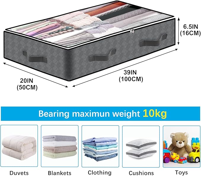 BiCINE 2 Pack Under Bed Storage, 90L Foldable Closet Containers Organizers | Under Bed Storage Bins, Underbed Storage Bags for Wrapping Paper, Blanket, Towels, Clothes, Comforter, Sweaters, Linen Sheet