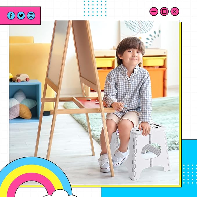 Delxo Folding Step Stool,11 Inch Non-Slip Foldable Step Stools for Kids and Adults,Portable Foldable Step Stool Lightweight Small Folding Stool with Handle for Kitchen Bathroom in White,1 Pack | Foldable Step Stool 11",Non-Slip Foot Stools with Handle,...