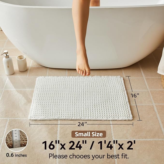 Triohero Waffle Bath Mat, Boho Bathroom Rugs Non Slip Washable, Ultra Soft Super Absorbent Quick Dry Farmhouse Bathroom Decor, 20" x 30", Cream White