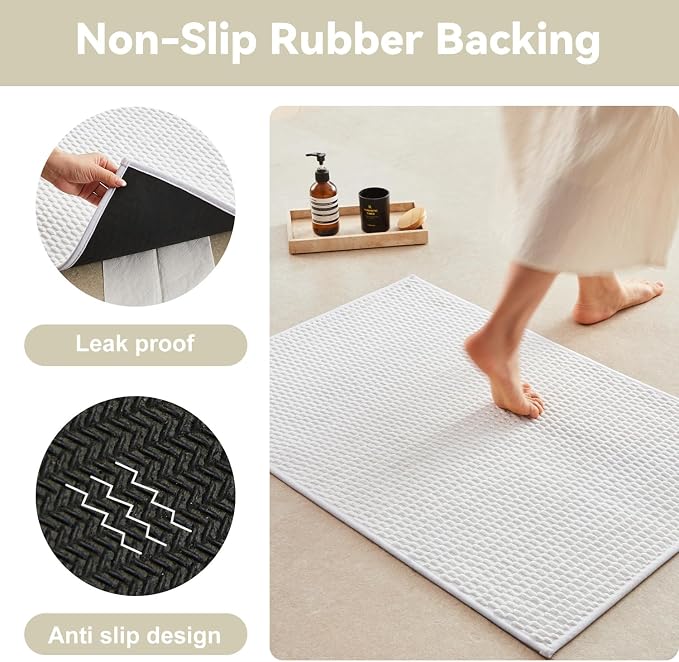 Triohero Bathroom Runner Rugs, Long Bath Mat Runner Washable Thin Quick Dry Low Pile Bathroom Runner Rugs Non Slip, White 24"x70"