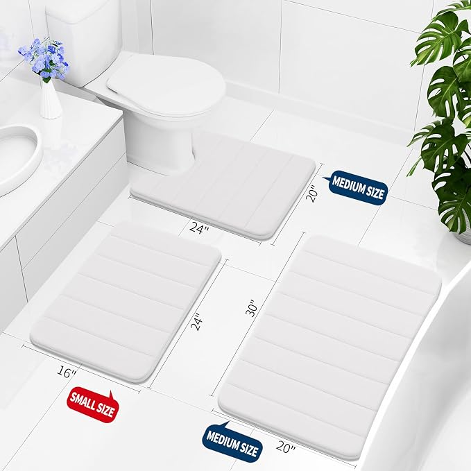 Buganda Memory Foam U-Shaped Toilet Rugs 24 x 20, Absorbent Bathroom mat | White, Thick Soft Machine Washable toilet mat for bathroom, Contour Bath Rugs Mat for Toilet Base