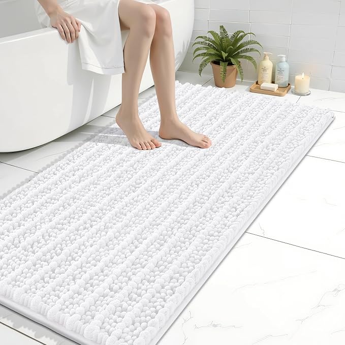 Arotive Bathroom Rugs Mat 44x24, Soft Absorbent Chenille Shaggy Bath Mat | White, Machine Wash Dry, Bath Rugs for Bathroom Floor, Tub and Shower, Home Decor Accessories