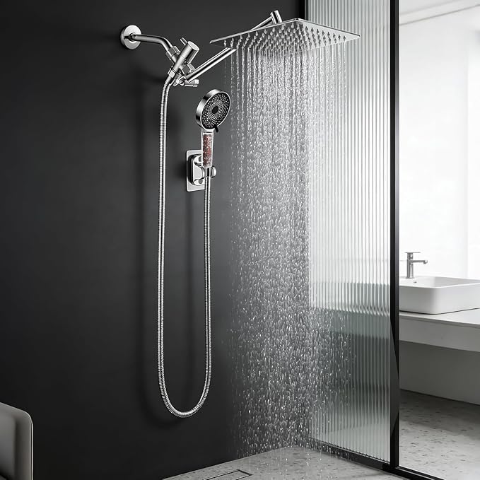 8 Inch Filtered Shower Head,Rain Shower Head with Handheld Spray Combo for Hard Water，Long Shower Hose