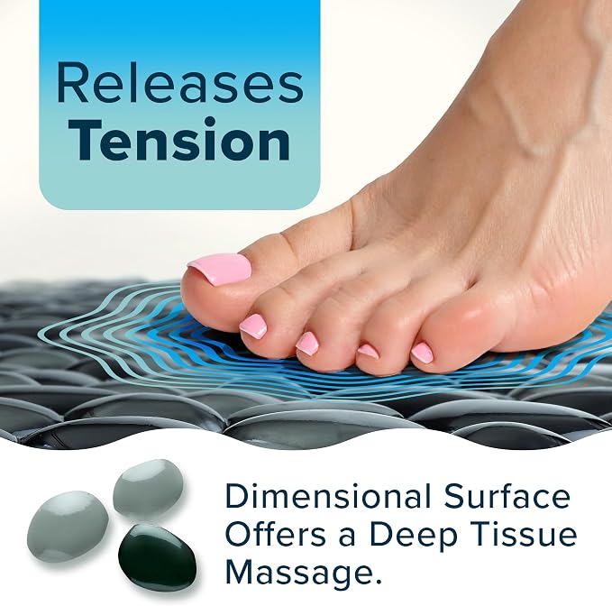 SlipX Solutions 38"x17" Pebble Non Slip Mat for Bath & Shower, Dark Gray | Foot Massaging Accupressure Bathtub Mat, River Rock Look, 188 Suction Cups, Machine Washable