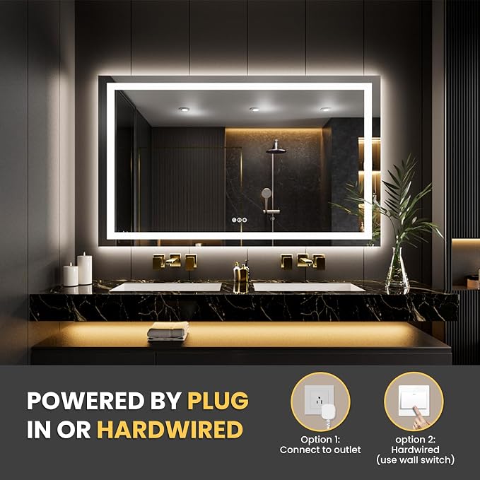 LOAAO 80"X40" LED Bathroom Mirror with Lights | Anti-Fog, Dimmable, 3 Color Temperature, Backlit + Front Lit, Memory Function, Tempered Glass, UL Listed