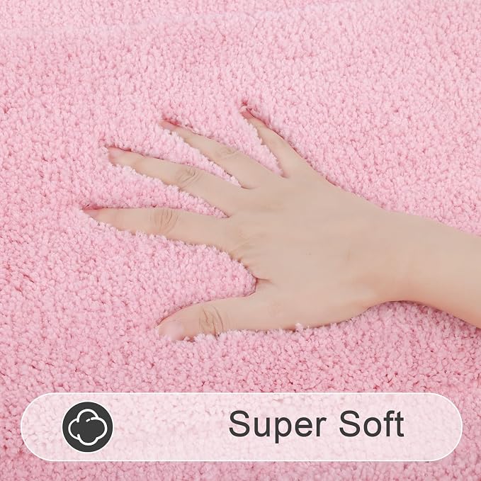 SHACOS Soft Microfiber Bathroom Rugs Set of 2 Pieces, Pink | 47x20 + 32x20, Absorbent Plush Bath Rugs, Non Slip Washable Shaggy Bath Mats, Fluffy Bathroom Runner Floor Mats Shower Rug