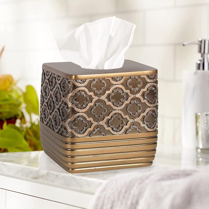 Resin Tissue Box Cover for Modern Home Decor - Minimalist Square Tissue Box Holder for Guest Room, Bedroom, Bathroom, Tabletop & Office - Durable and Aesthetic Tissue Holder, Spindle
