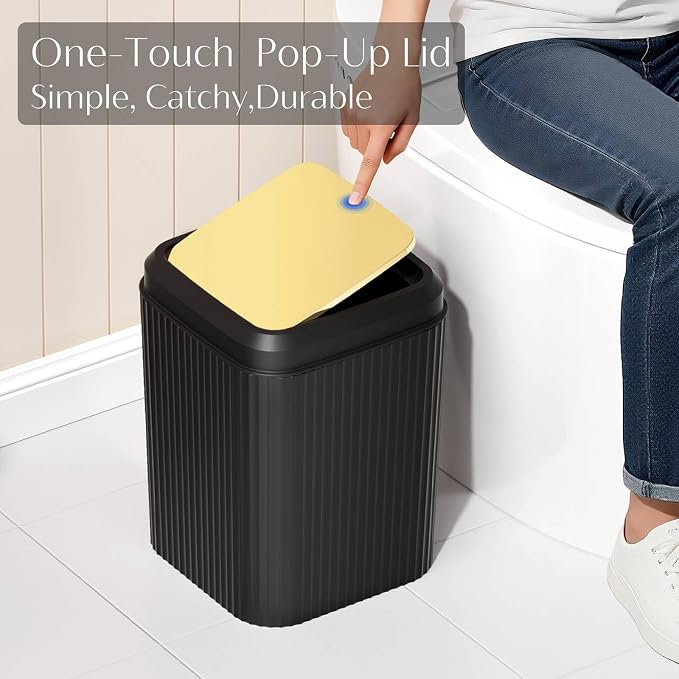 Bathroom Set, Black Bathroom Set Black and Gold Bathroom Accessories Set with Trash Can, 3PCS Soap Dispenser Bathroom Sets