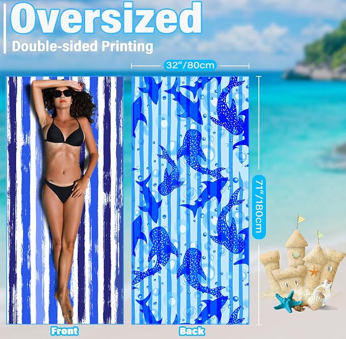 Widdonen Microfiber Beach Towel,Compact 2 Pack-71x32 Inch with Bag Travel | Extra Large,Lightweight,Thin,Sand Free,Quick Dry,Absorbent.Packable for Camping,Swim,Pool,Bath,Picnic,Cruise Essentials Gift