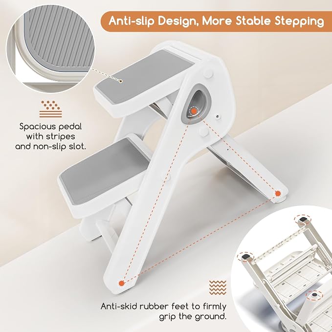 MoreFeel Foldable Toddler Step Stool for Bathroom Sink - 2-Step Kids Stool for Potty Training, Kitchen Counter & Bedroom, Sturdy Non-Slip Child Safety Stool Helper