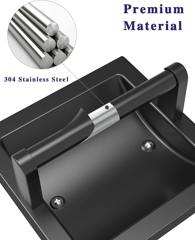 Matte Black Recessed Toilet Paper Holder for Large Rolls, Pivoting Black Toilet Paper Holder Wall Mount Stainless Steel, in Wall Toilet Paper Holders Black, Bathroom Toilet Paper Wall Holder