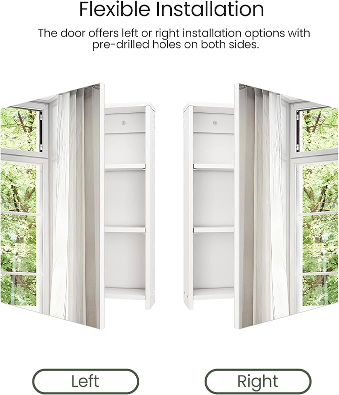 Bathroom Medicine Mirror Cabinet, 21.7'' x 27.6'', Wall-Mounted Bathroom Vanity with Mirror, Bathroom Medicine Cabinet with Storage Function, Hanging Storage Cabinet, Adjustable Shelves, White