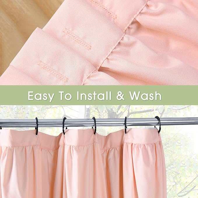 Peach Ruffle 72x96 Inch Shower Curtain | Vintage Handcrafted Bow Tie Bath Curtain for Master Bathroom, Ruched Microfiber Bathroom Curtain with 12 Buttonholes (LQ-10)