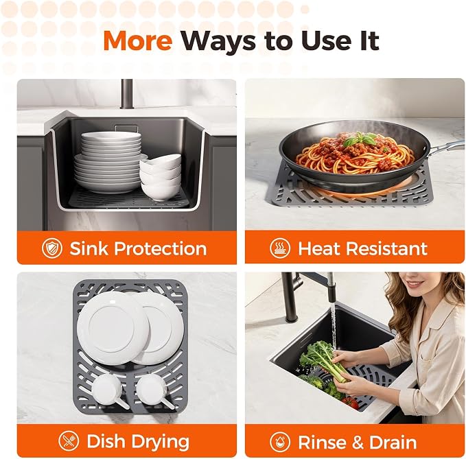 Snuggery Silicone Sink Protector for Kitchen Sink, 12"x14" Rear Drain | Scratch protection, cushions fragile dishes and glassware, dishwasher safe, food-grade silicone, 446°F heat resistant
