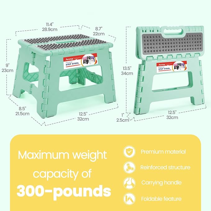 9 Inch Folding Step Stool 300 LB Capacity Non Slip Foot Stool with Handle Plastic Foldable Step Stools for Kids Stepping Stool for Bathroom Black Small Step Stool (1 PC Teal) | Heavy Duty Foldable Stools, Lightweight, Holds 300 lb, for Toddler Kitchen ...