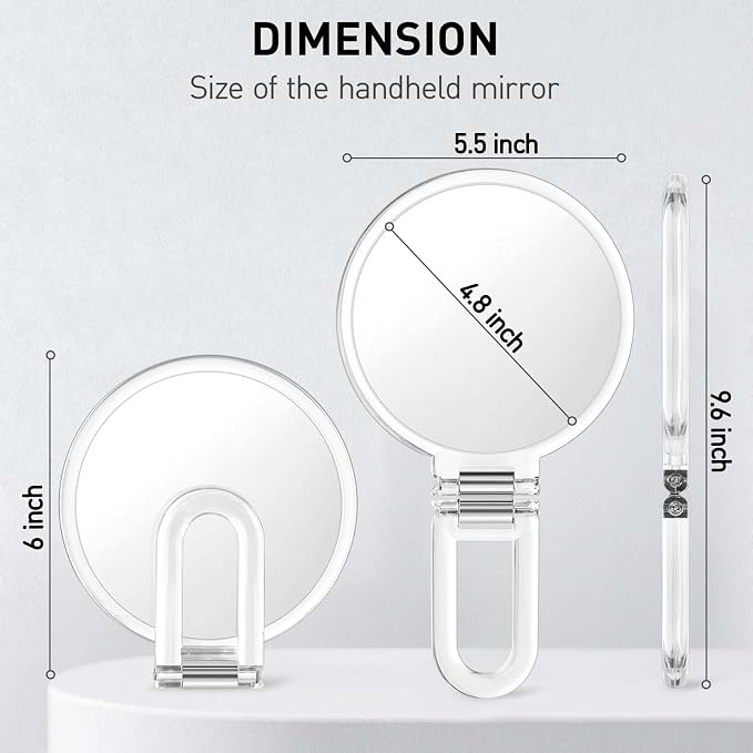 CLSEVXY Magnifying Handheld Mirror Double Sided, Magnification Hand Mirrors, Travel Folding Hand Held Mirror, 360°Rotation Pedestal Makeup Vanity Mirror
