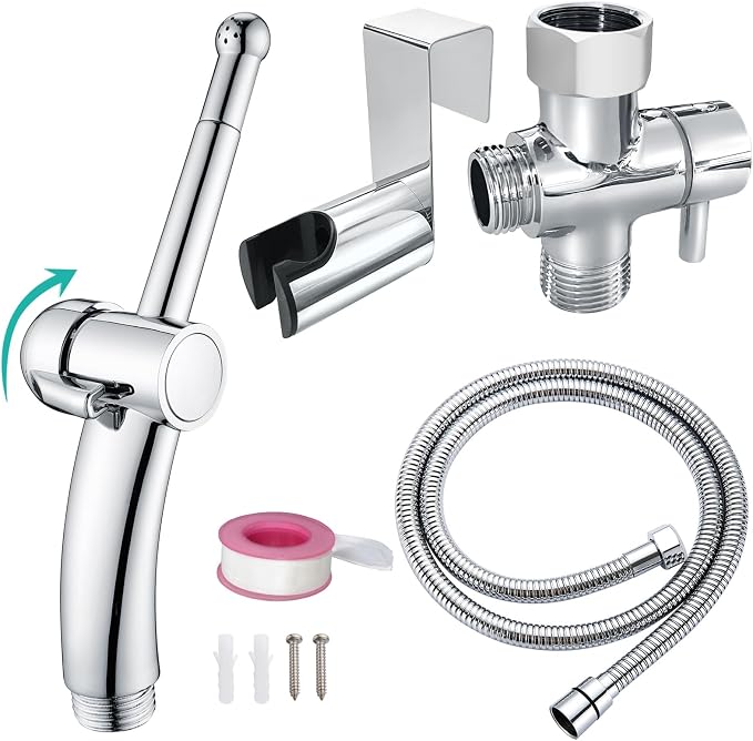 BARROCK Bidet Sprayer for Existing Toilet, Advanced Handheld Ergonomic Jet Spray Set with Precision Water Pressure Control for Muslim Shower/Feminine Hygiene/Pet Cleaning, Chrome