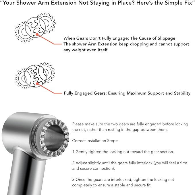 15 Inch Extra Long Adjustable Shower Head Extension Arm With Locking Set Screw, Singing Rain 304 Stainless Steel Chrome Angle Height Adjustable, G1/2 Universal Connector Compatible (Chrome Finish)