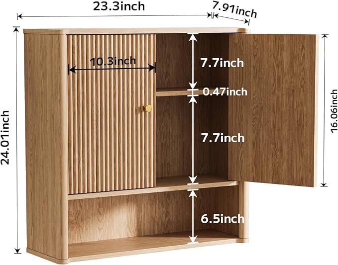 Bathroom Wall Cabinet, Medicine Cabinet with Adjustable Wood Shelf & Doors, Over The Toilet Storage Organizer Wall Mounted Storage Cabinet for Laundry Room, Kitchen, Living Room, Cupboard, Oak